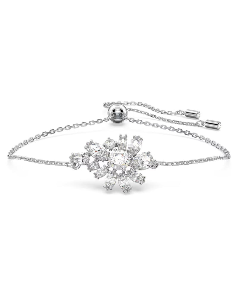 Gema bracelet, Mixed cuts, Flower, White, Rhodium plated