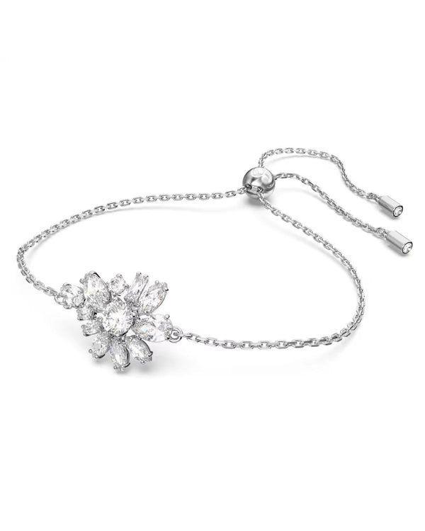 Gema bracelet, Mixed cuts, Flower, White, Rhodium plated