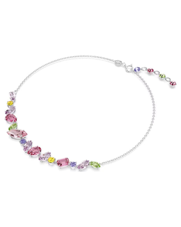 Gema necklace, Mixed cuts, Multicolored, Rhodium plated