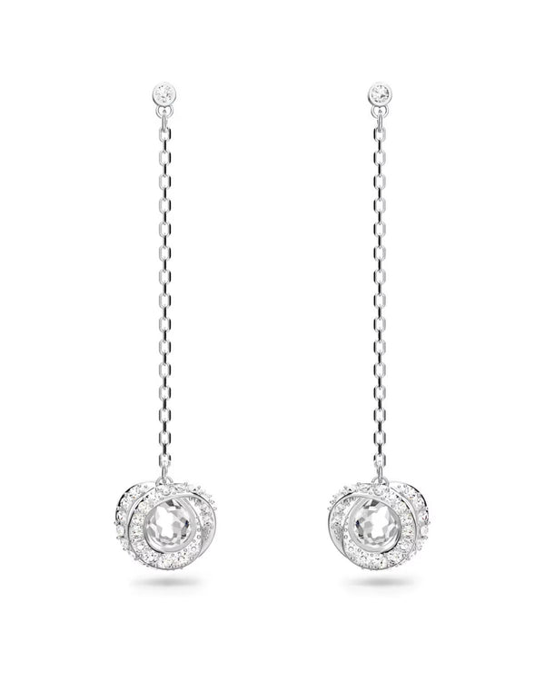 Generation drop earrings, Long, White, Rhodium plated