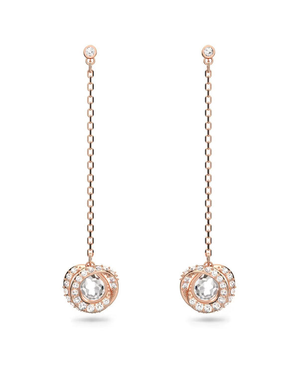 Generation drop earrings, Long, White, Rose gold-tone plated