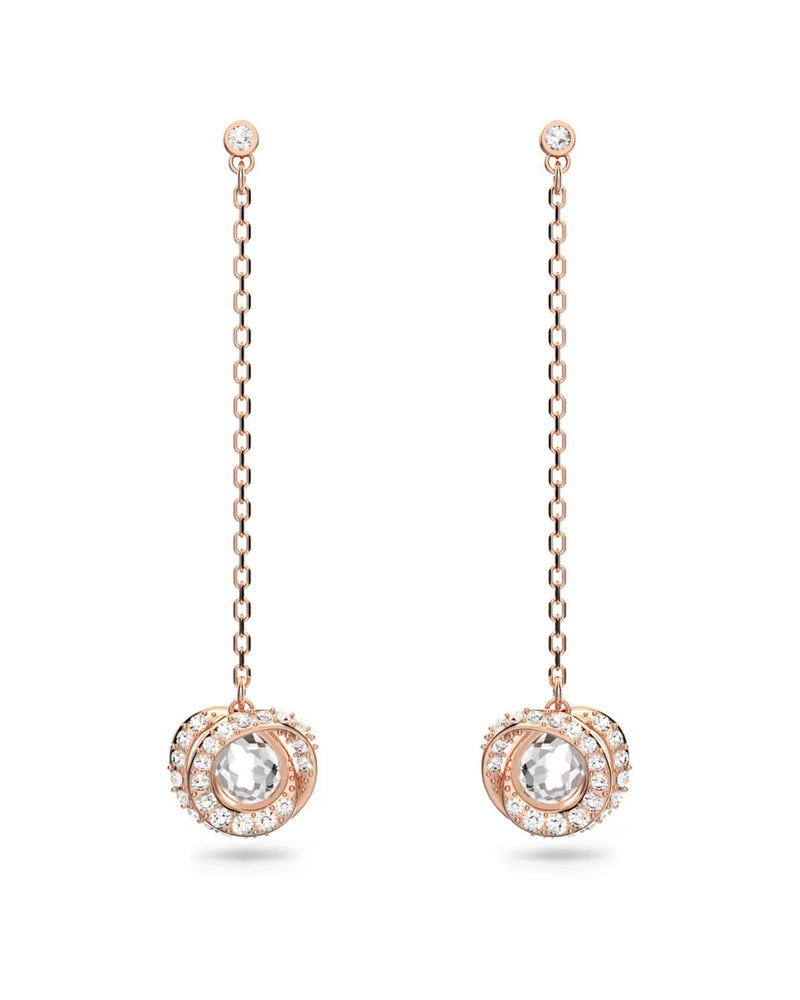 Generation drop earrings, Long, White, Rose gold-tone plated