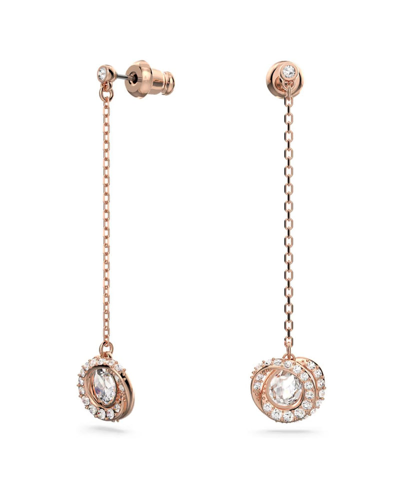 Generation drop earrings, Long, White, Rose gold-tone plated