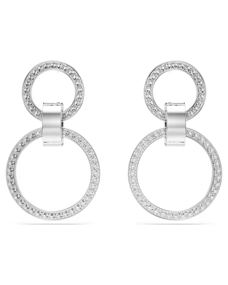 Hollow hoop earrings, White, Rhodium plated