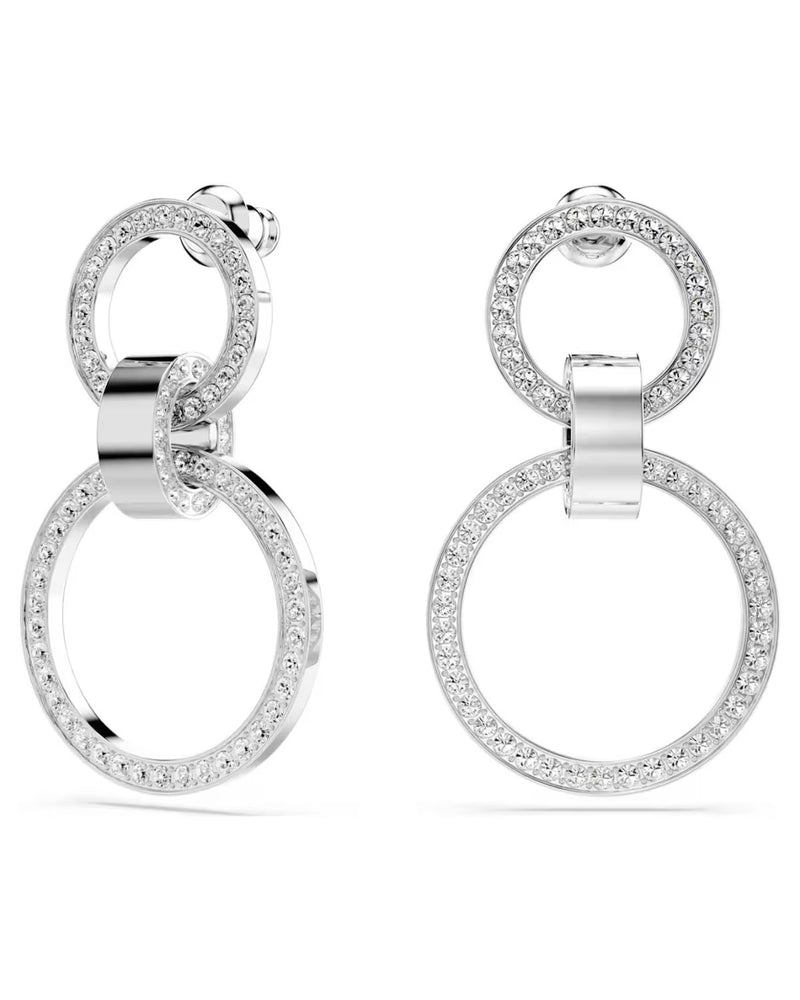 Hollow hoop earrings, White, Rhodium plated