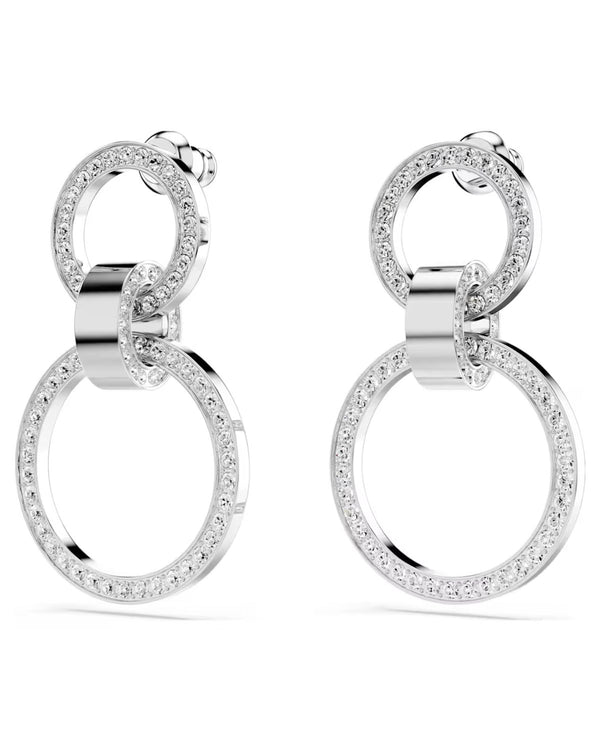 Hollow hoop earrings, White, Rhodium plated