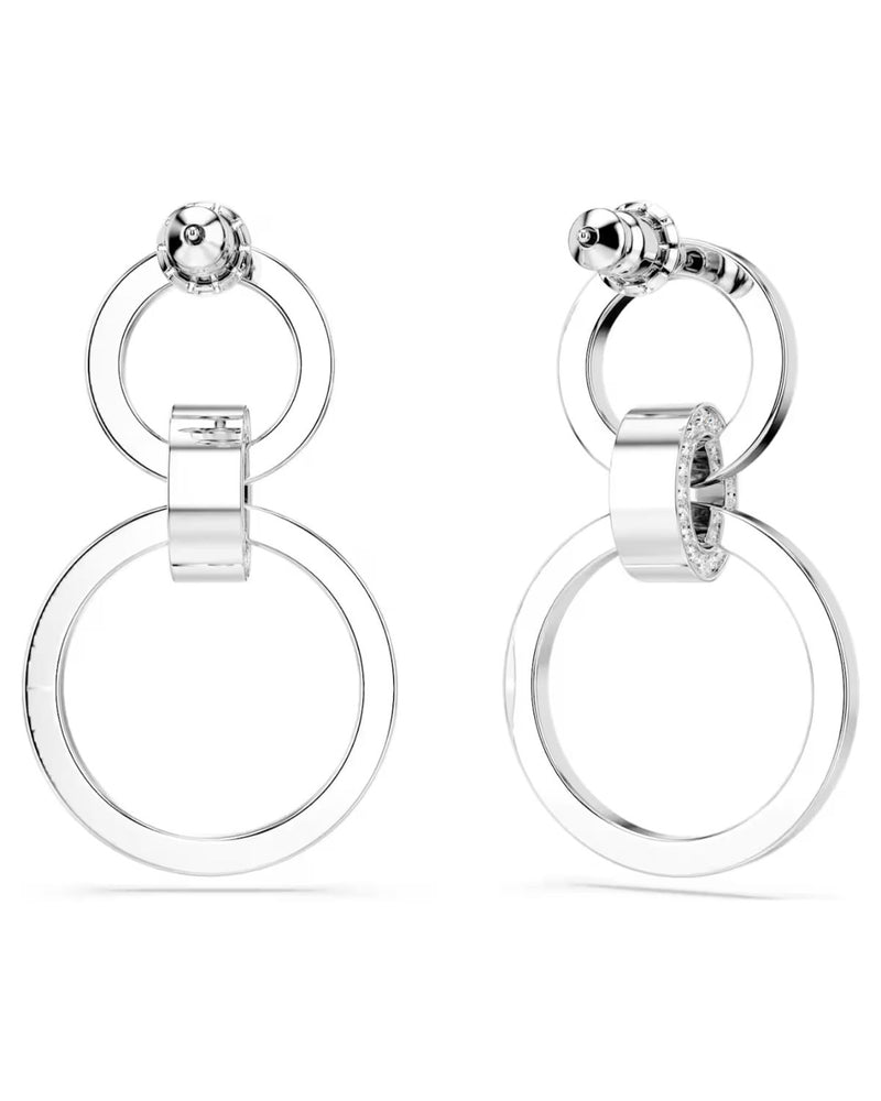 Hollow hoop earrings, White, Rhodium plated