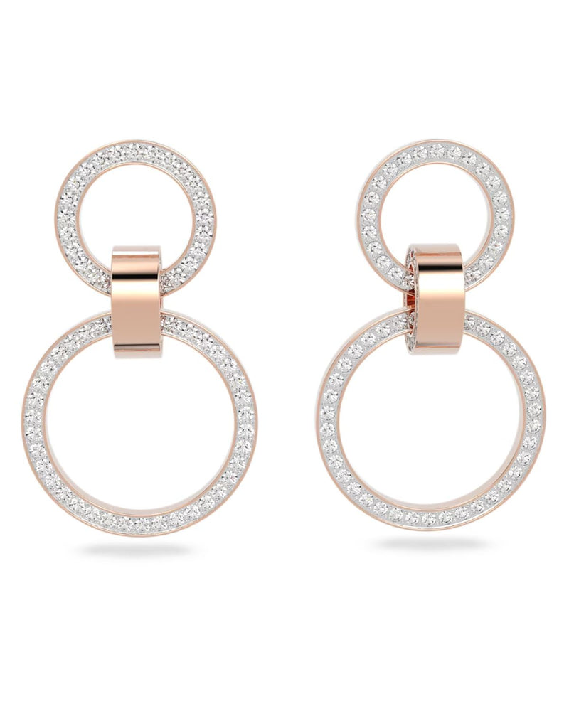 Hollow hoop earrings, White, Rose gold-tone plated