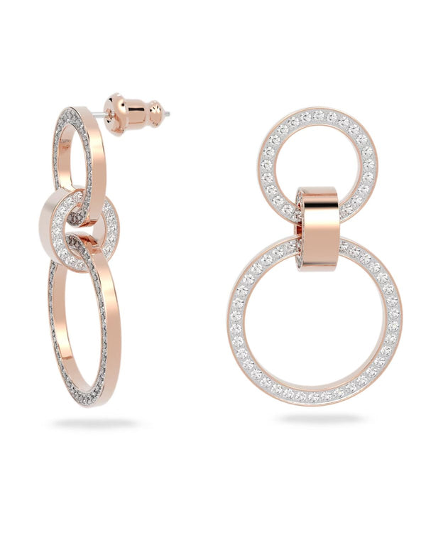 Hollow hoop earrings, White, Rose gold-tone plated