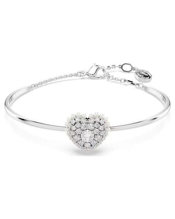 Hyperbola bangle, Heart, White, Rhodium plated