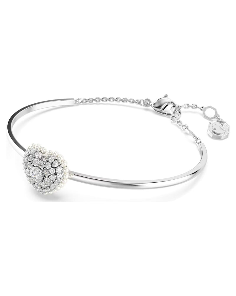 Hyperbola bangle, Heart, White, Rhodium plated