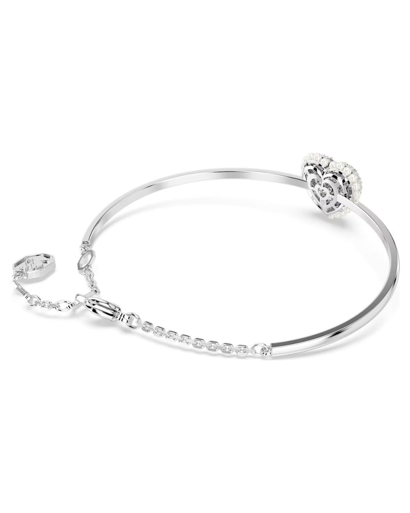 Hyperbola bangle, Heart, White, Rhodium plated