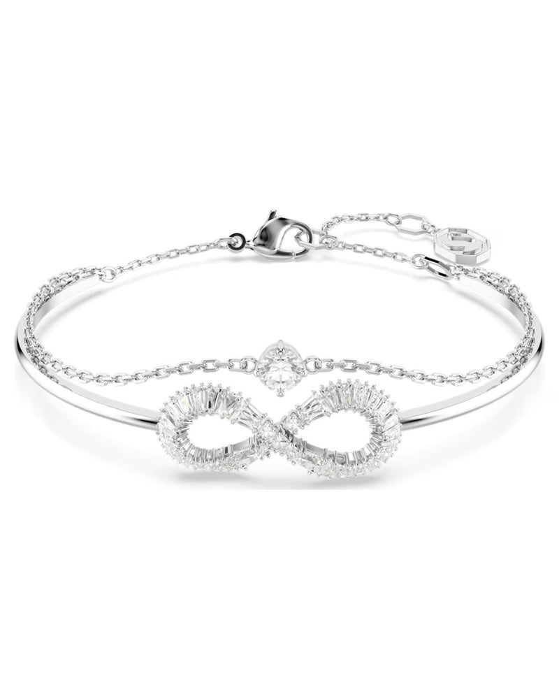 Hyperbola bangle, Infinity, White, Rhodium plated