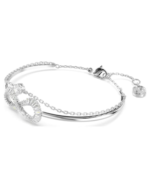 Hyperbola bangle, Infinity, White, Rhodium plated