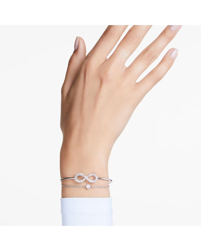 Hyperbola bangle, Infinity, White, Rhodium plated