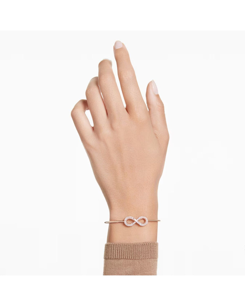 Hyperbola bangle, Infinity, White, Rose gold-tone plated