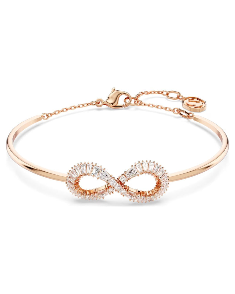 Hyperbola bangle, Infinity, White, Rose gold-tone plated