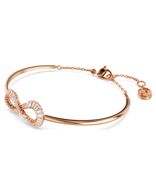 Hyperbola bangle, Infinity, White, Rose gold-tone plated