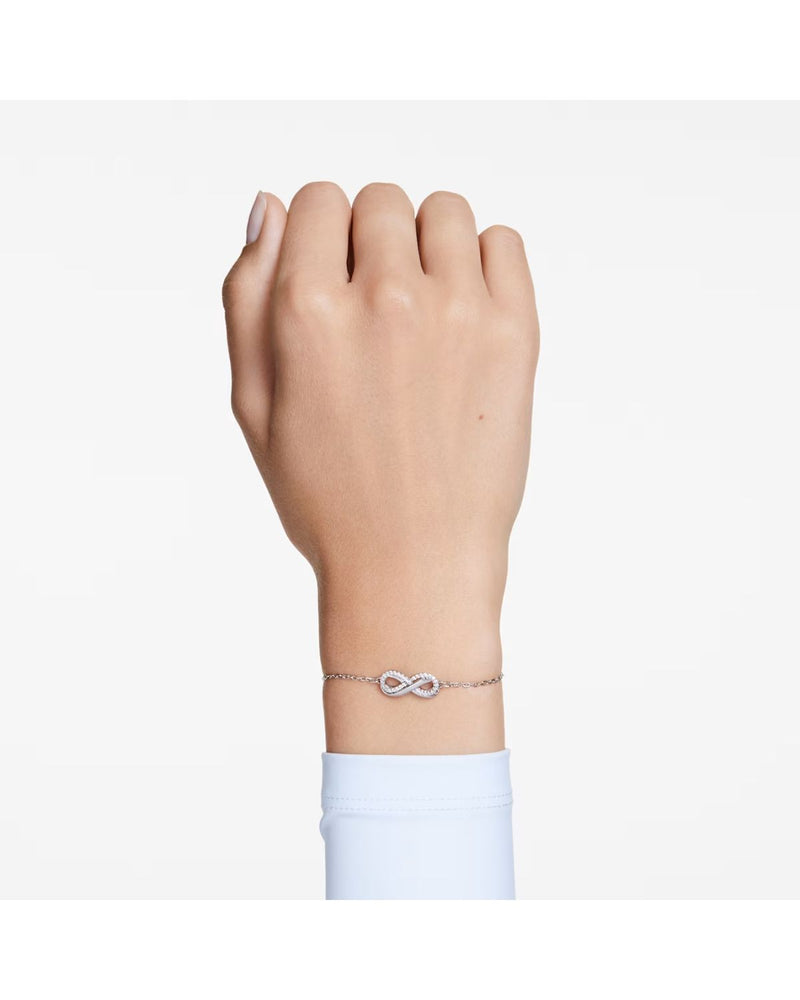 Hyperbola bracelet, Infinity, White, Rhodium plated