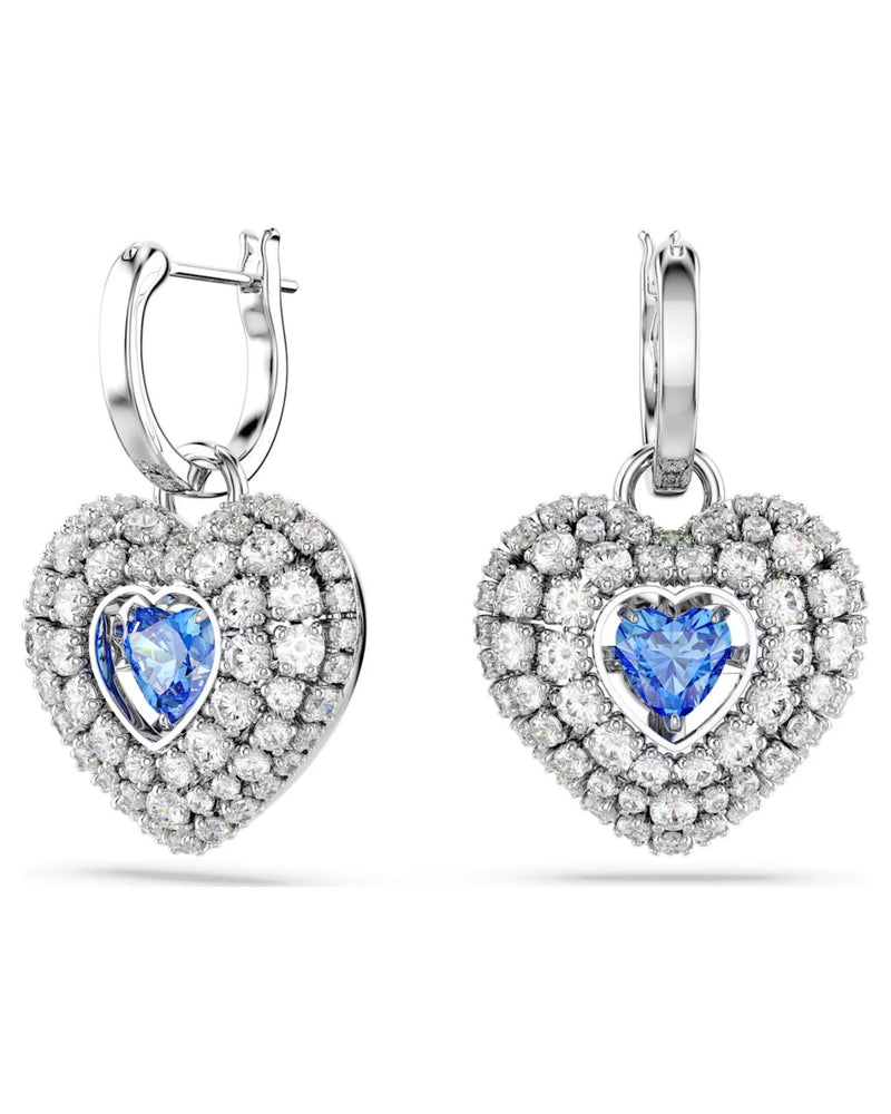 Hyperbola drop earrings, Heart, Blue, Rhodium plated