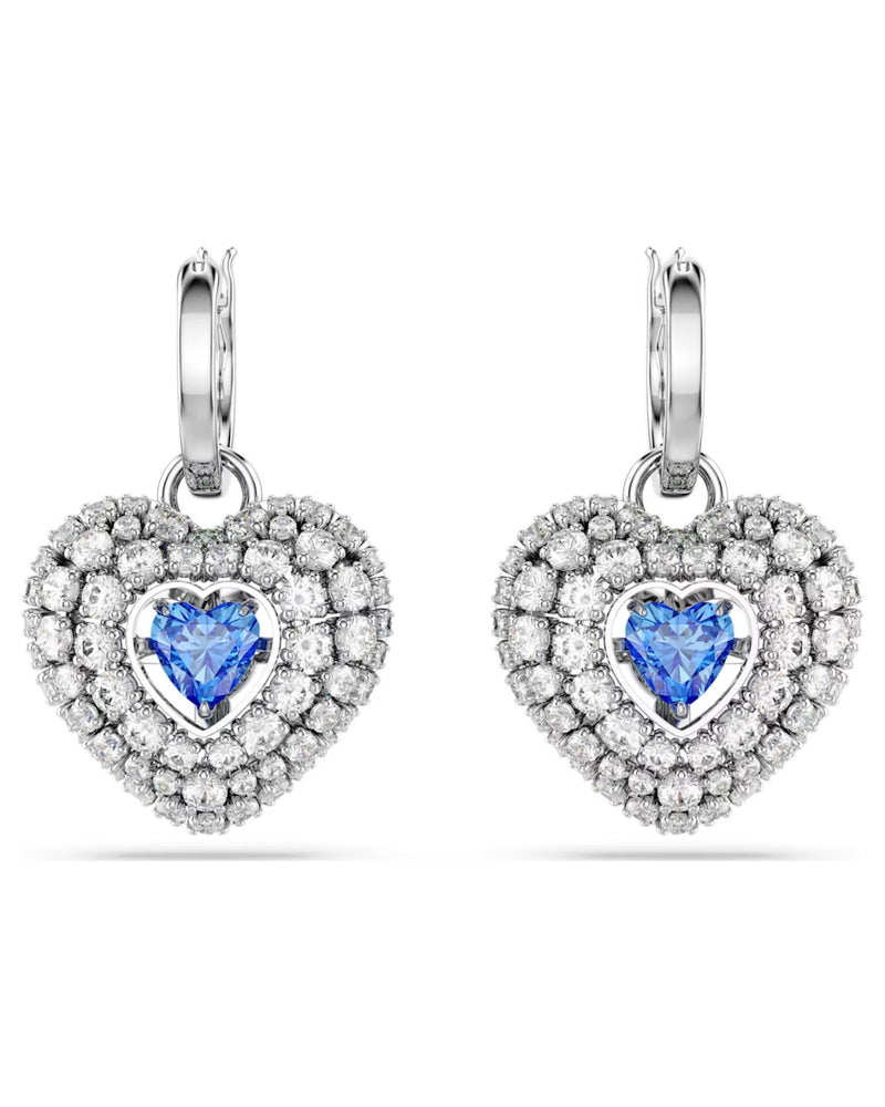 Hyperbola drop earrings, Heart, Blue, Rhodium plated