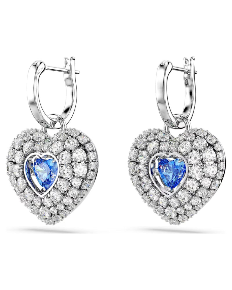 Hyperbola drop earrings, Heart, Blue, Rhodium plated