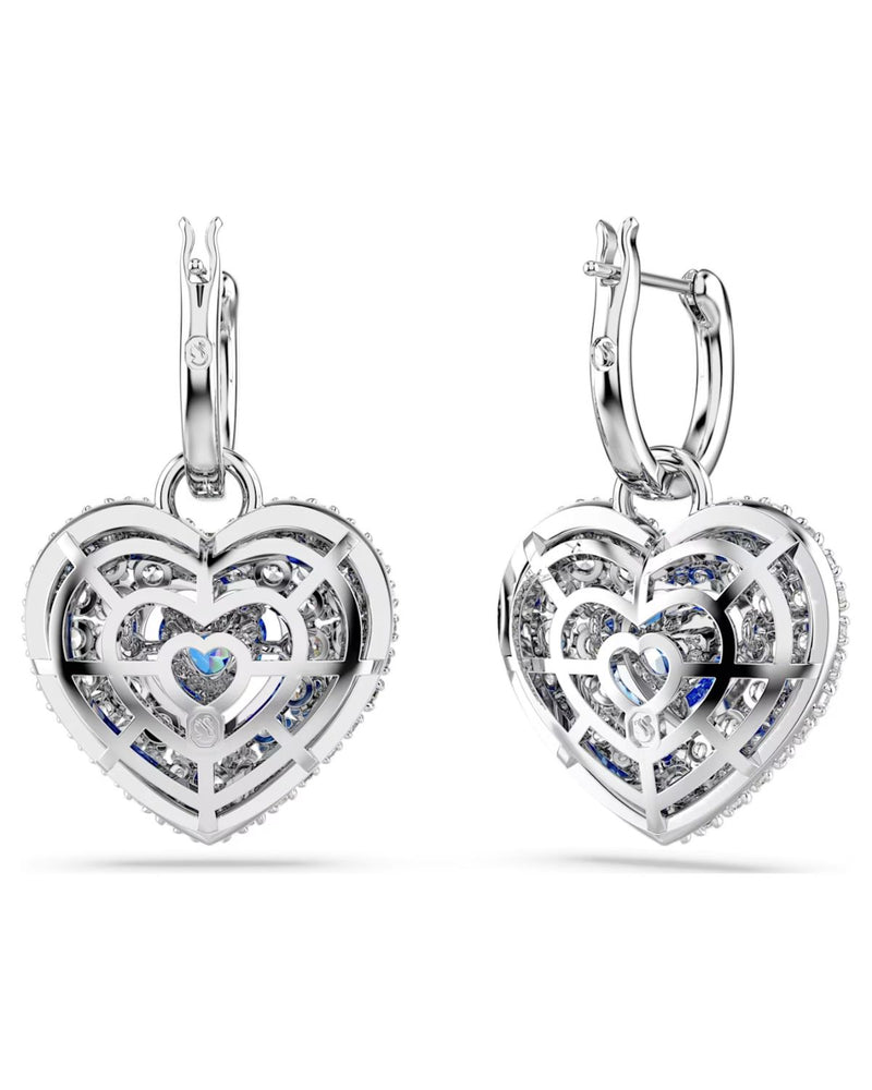 Hyperbola drop earrings, Heart, Blue, Rhodium plated