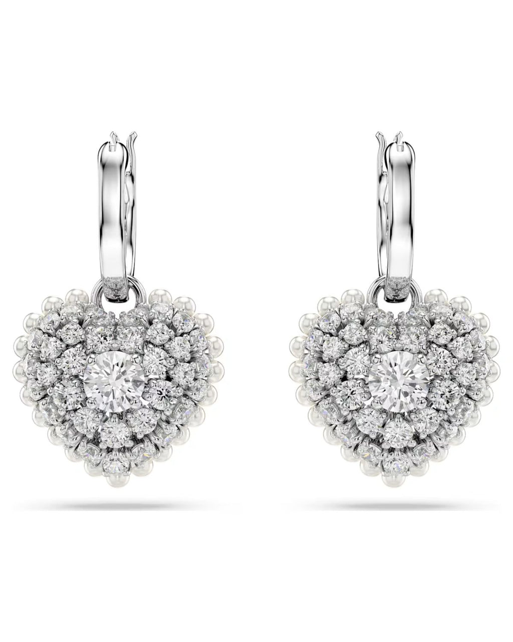 Idyllia drop earrings Crystal pearl, Heart, White, Rhodium plated 5684384