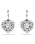 Idyllia drop earrings Crystal pearl, Heart, White, Rhodium plated 5684384