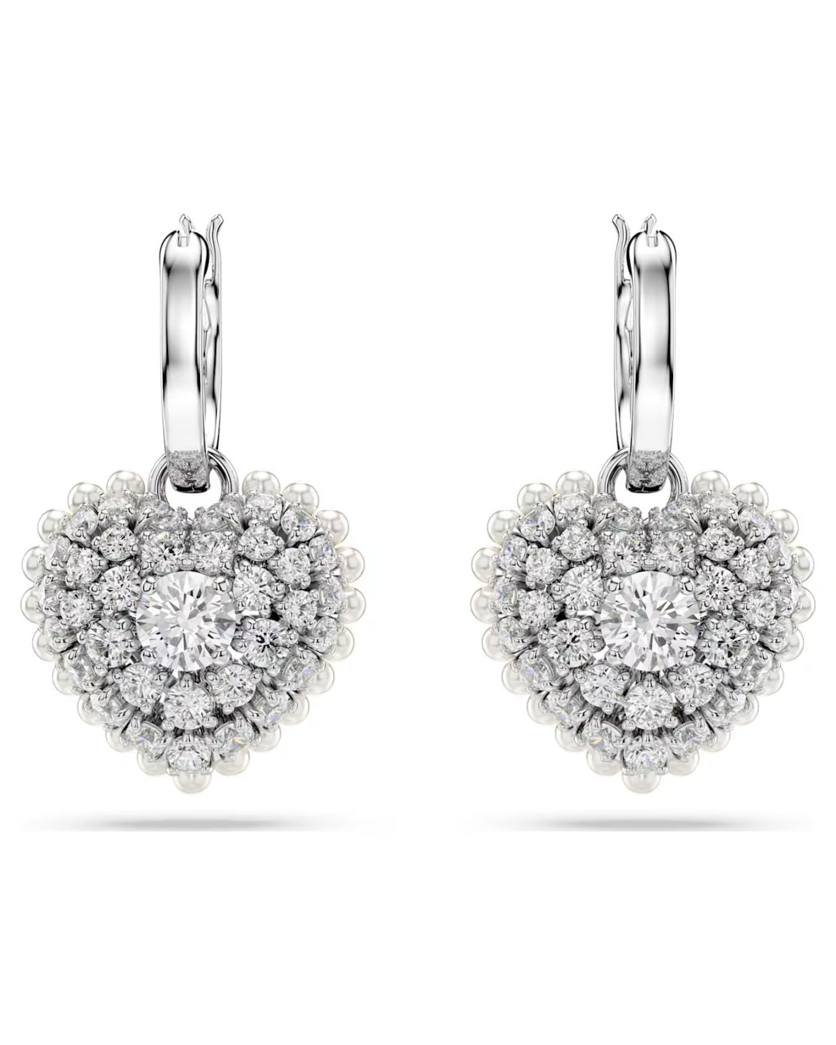 Idyllia drop earrings Crystal pearl, Heart, White, Rhodium plated 5684384