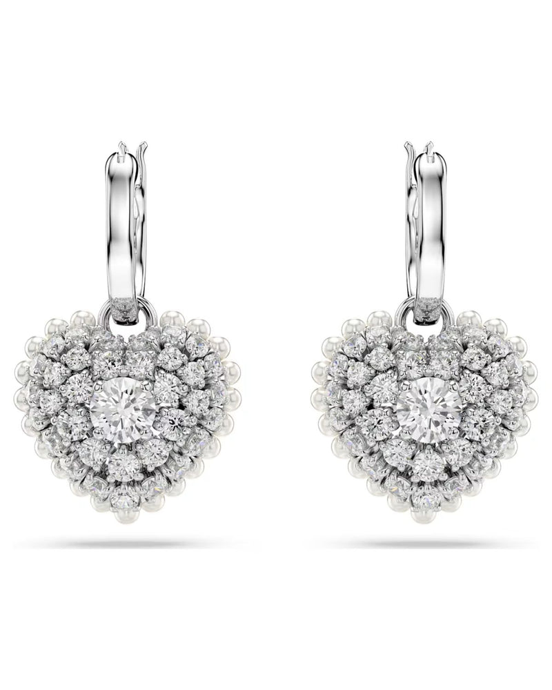 Hyperbola drop earrings, Heart, White, Rhodium plated