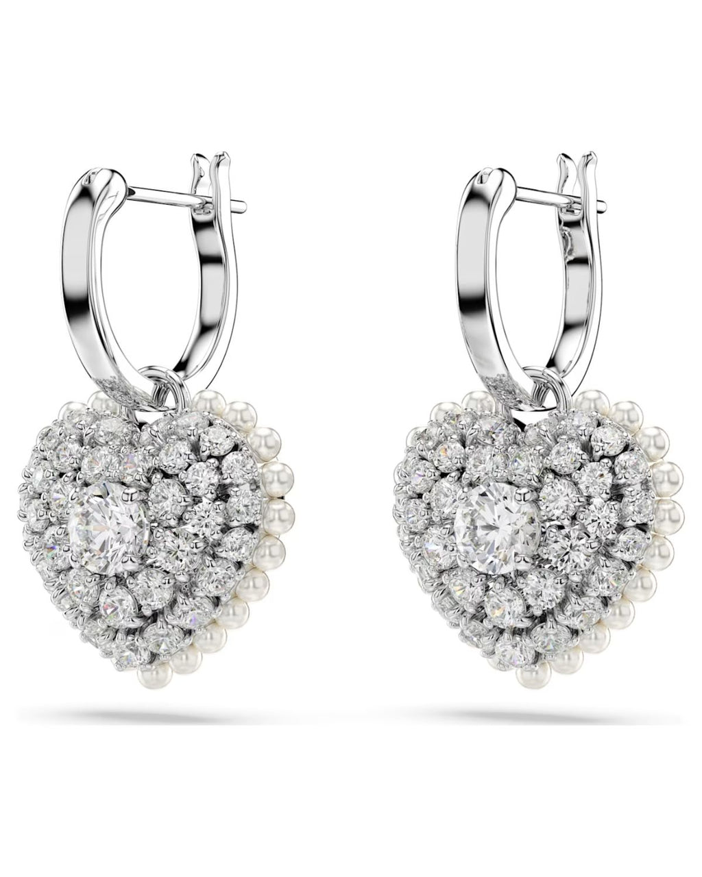 Idyllia drop earrings Crystal pearl, Heart, White, Rhodium plated 5684384