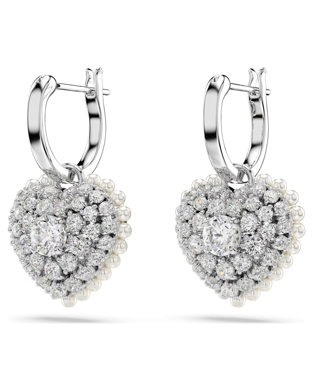 Idyllia drop earrings Crystal pearl, Heart, White, Rhodium plated 5684384
