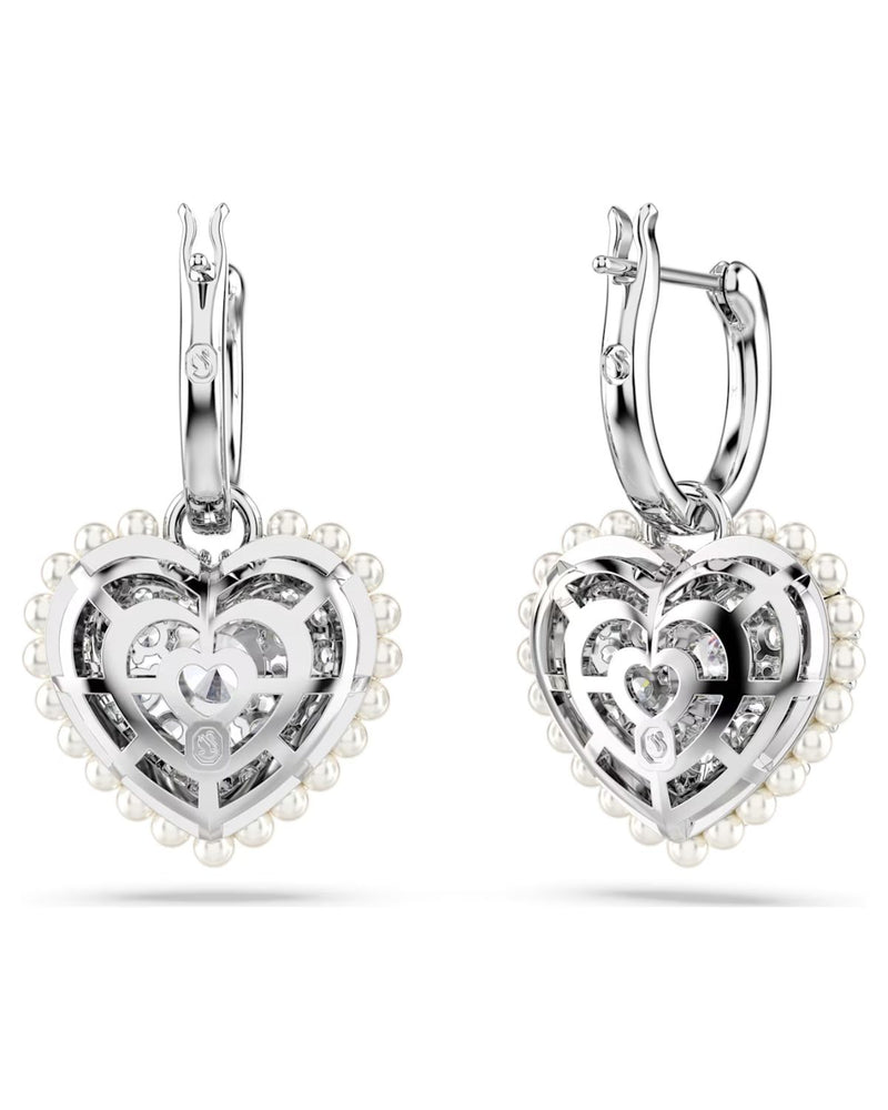 Hyperbola drop earrings, Heart, White, Rhodium plated