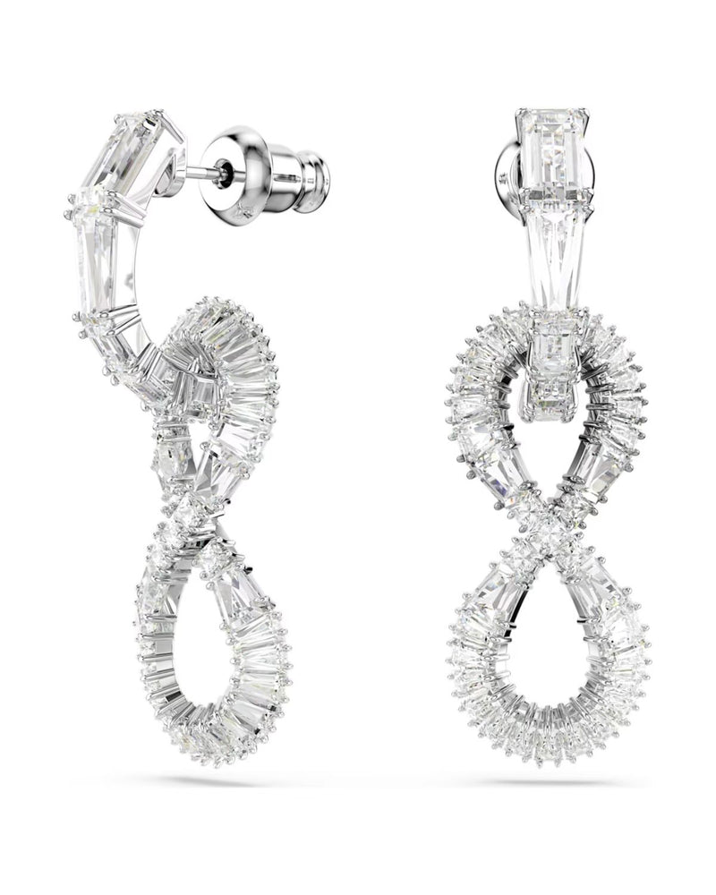 Hyperbola drop earrings, Infinity, White, Rhodium plated