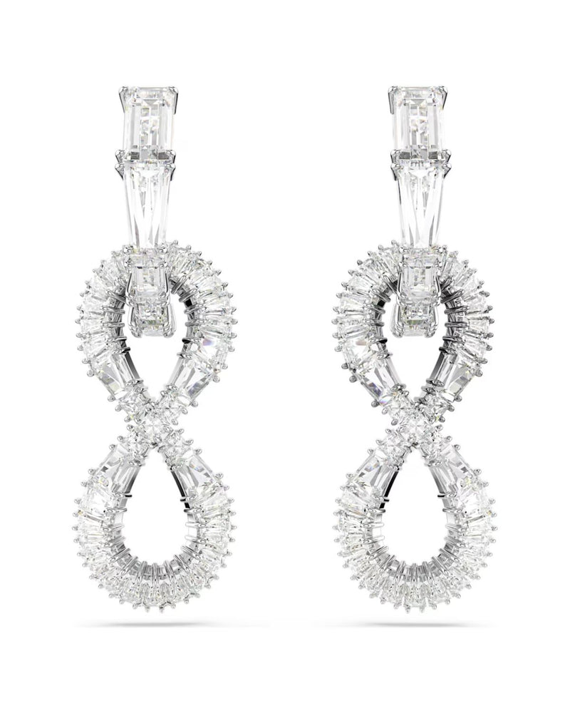 Hyperbola drop earrings, Infinity, White, Rhodium plated