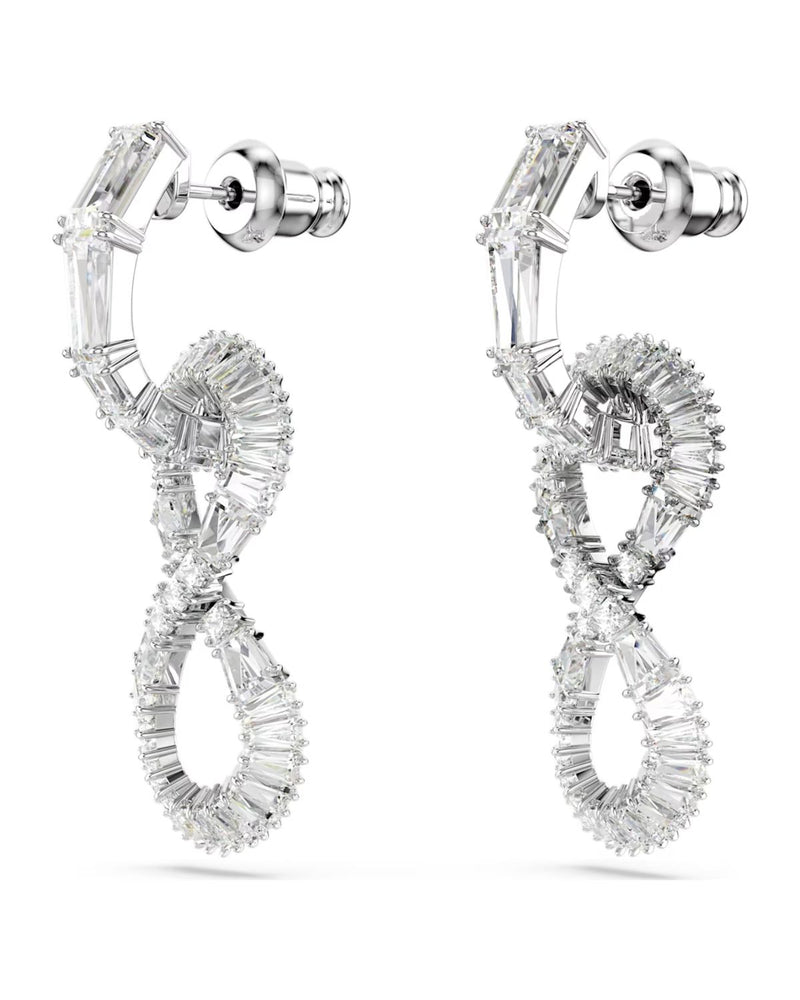Hyperbola drop earrings, Infinity, White, Rhodium plated
