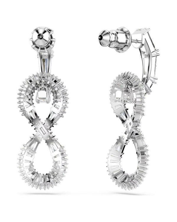 Hyperbola drop earrings, Infinity, White, Rhodium plated