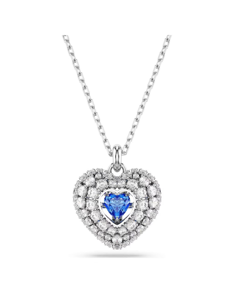 Hyperbola pendant, Heart, Blue, Rhodium plated