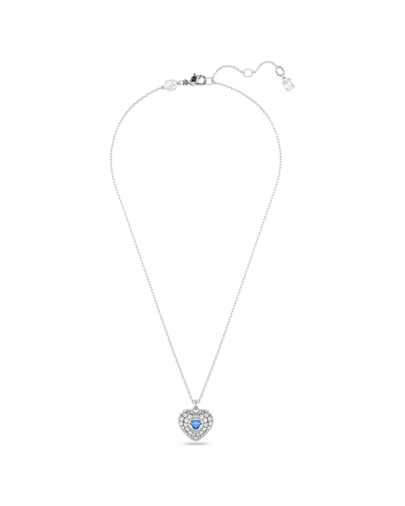 Hyperbola pendant, Heart, Blue, Rhodium plated