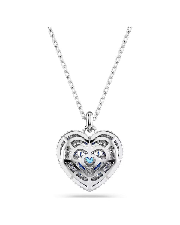 Hyperbola pendant, Heart, Blue, Rhodium plated