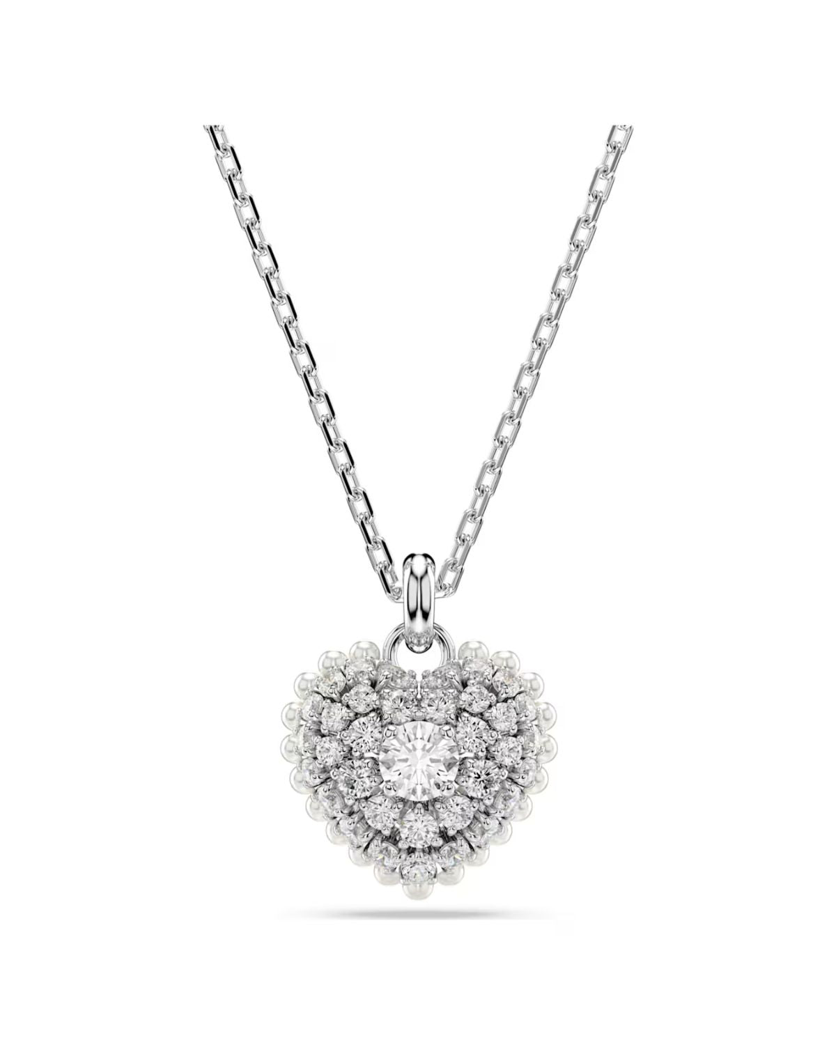 Idyllia pendant Heart, White, Rhodium plated 5684386