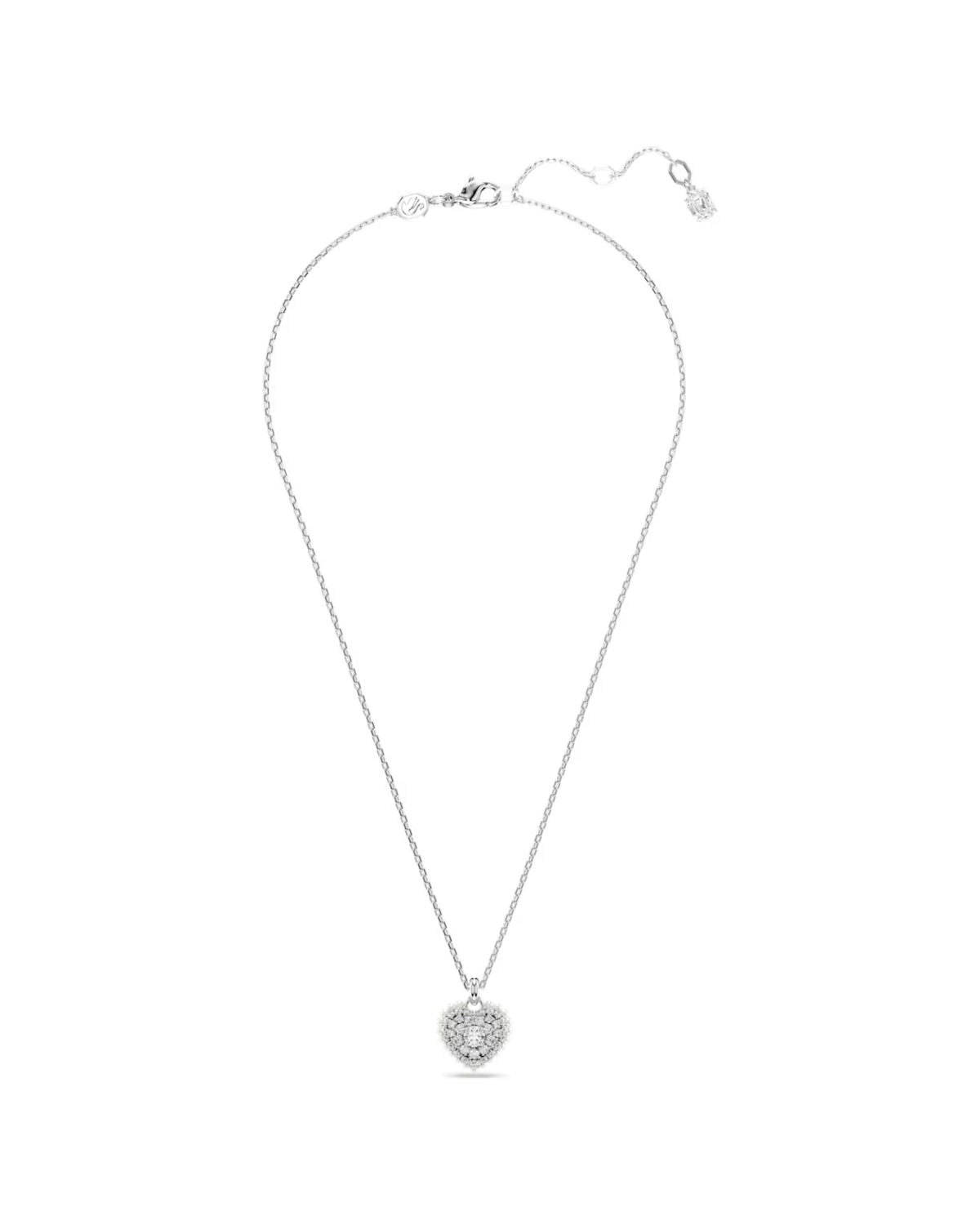 Idyllia pendant Heart, White, Rhodium plated 5684386