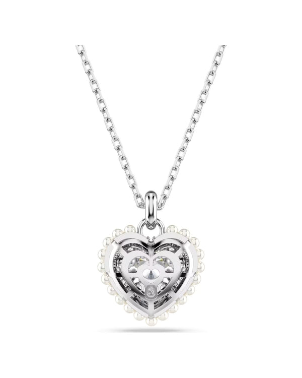 Hyperbola pendant, Heart, White, Rhodium plated