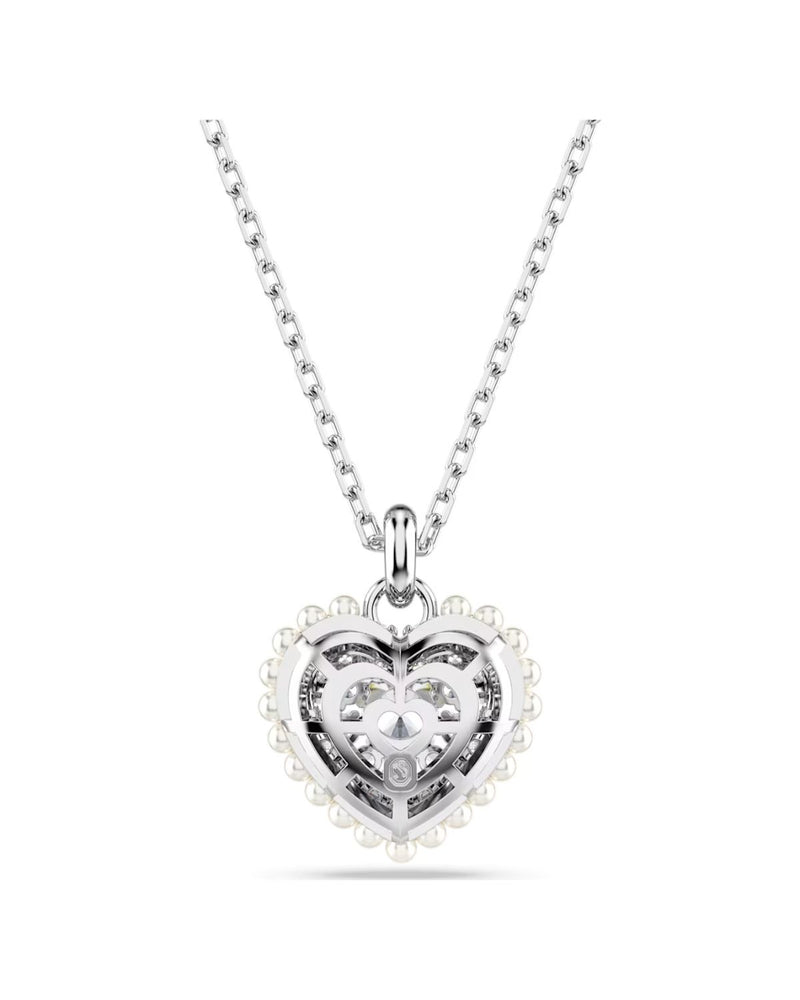 Hyperbola pendant, Heart, White, Rhodium plated