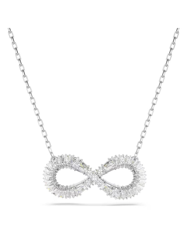 Hyperbola pendant, Infinity, White, Rhodium plated