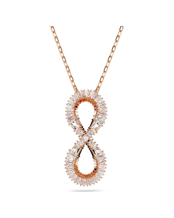 Hyperbola pendant, Infinity, White, Rose gold-tone plated