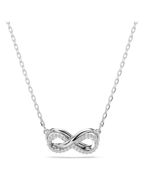 Hyperbola pendant, PavÃ©, Infinity, White, Rhodium plated