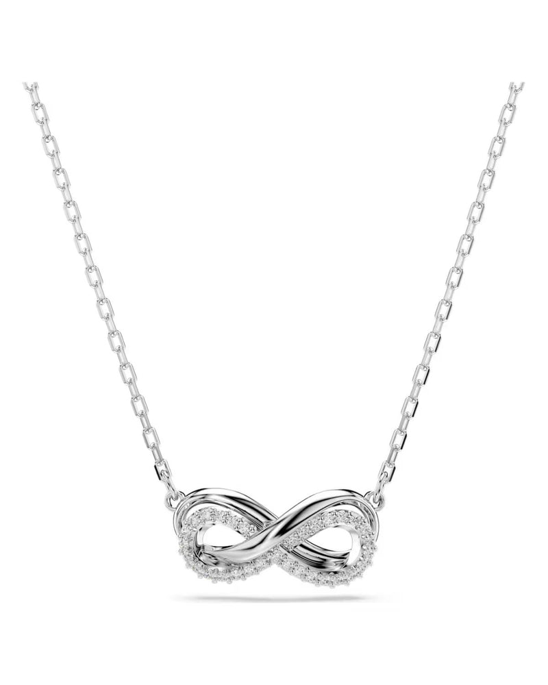 Hyperbola pendant, PavÃ©, Infinity, White, Rhodium plated