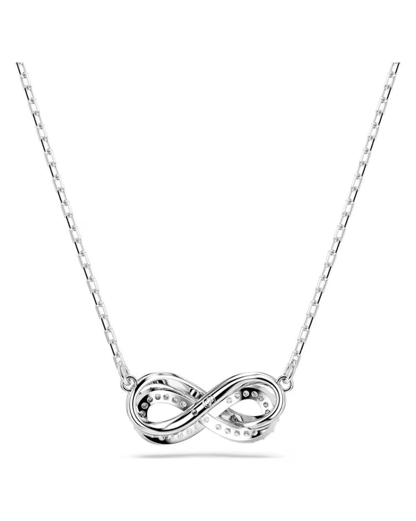 Hyperbola pendant, PavÃ©, Infinity, White, Rhodium plated